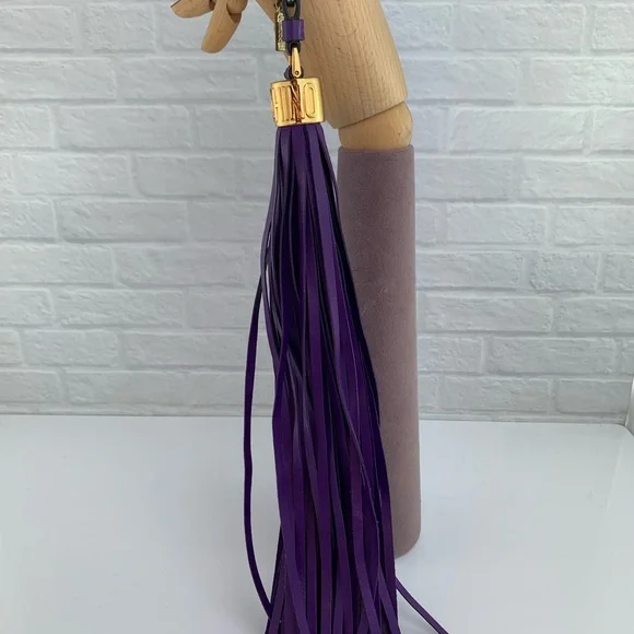 MOSCHINO Couture LEATHER Long Tassel Keychain Bag Charm Purple - Picture 10 of 10